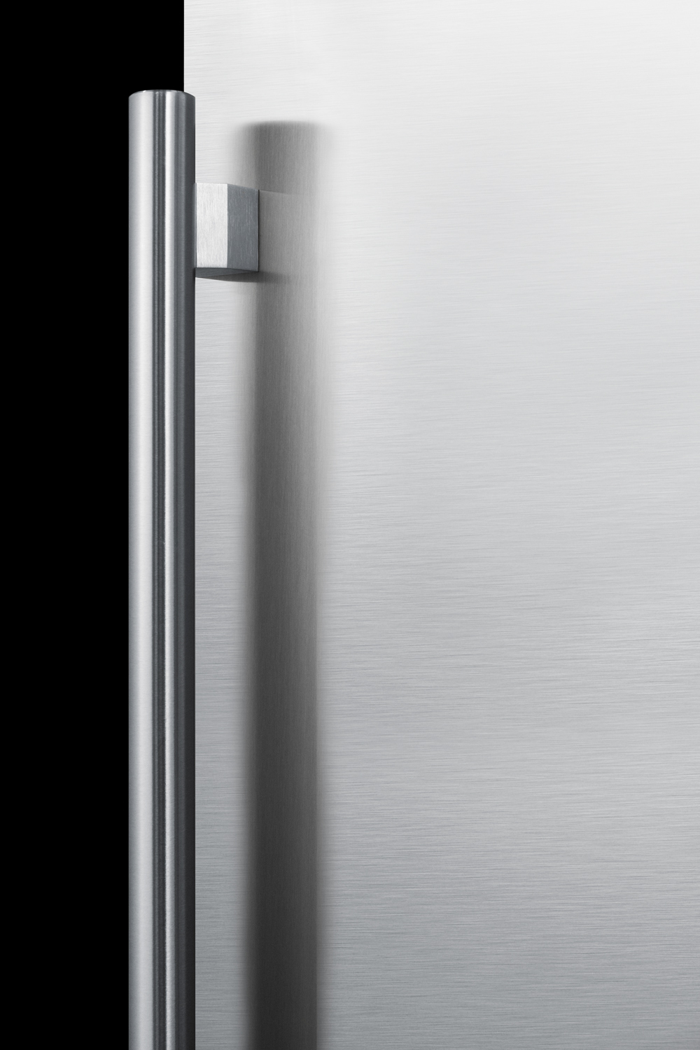 Built-in undercounter ADA compliant all-refrigerator with stainless steel door, black cabinet, door storage, lock, and digital controls